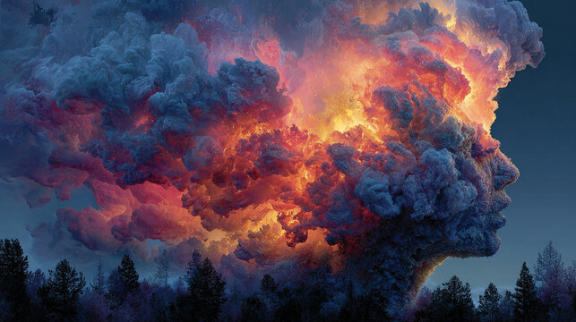 Mind projecting its own colorful universe with vibrant swirling patterns cosmic energy and abstract forms symbolizing imagination creativity thought exploration and limitless potential