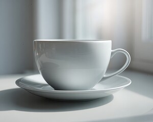 White Tea Cup And Saucer On White Surface