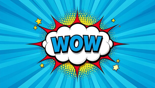 Comic book style WOW explosion on blue background. - Powered by Adobe