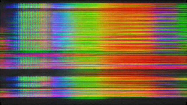 Distorted television screen displaying static and colorful horizontal lines