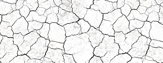 Cracked white background with a dry, textured style. The white background features irregular patterns resembling parched earth. Dry cracked soil texture background. White background vector.