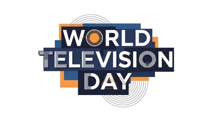 Obraz premium World Television Day illustration with bold white typography, abstract signal waves, and dynamic graphic accents representing global broadcasting, modern communication, and digital media culture.