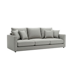 Modern Light Gray Textured Three-Seater Sofa with Plush Cushions and Natural Shadows on a Transparent Background