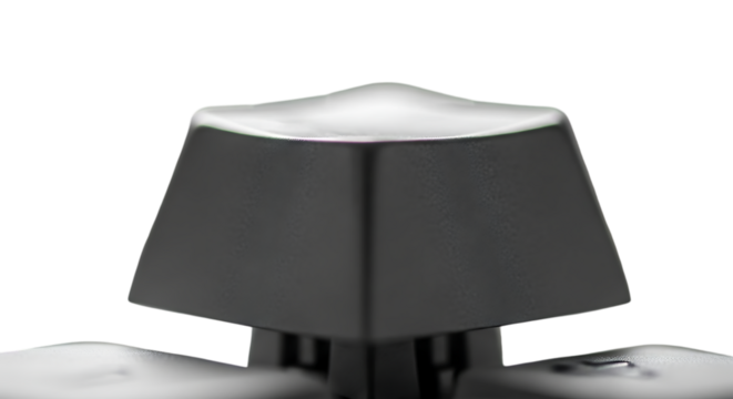Keyboard Keycap: A close-up view of a sleek, modern keycap, showcasing its geometric design and polished finish, reflecting light. - Powered by Adobe