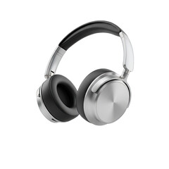 Modern Silver and Black Over Ear Headphones with Adjustable Headband on Transparent Background Isolated Product Shot