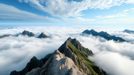 Cloud sea rolling beneath peak viewpoint peaceful mountain ridge with dramatic sky