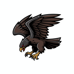 Siluet vektor burung elang botak terbang hitam di langit dengan sayap lebar dan paruh tajam untuk tato dan ilustrasi margasatwa alam