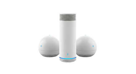 Smart Speaker System: Modern wireless smart speaker system, illustrating the essence of contemporary sound technology, emphasizing innovation and ease of use.