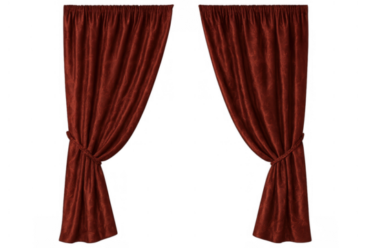 Red velvet curtains opening, revealing a transparent background, perfect for stage, theater, or luxury event design