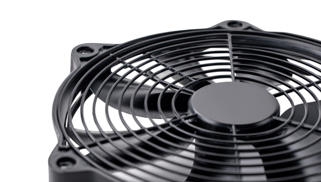 Close-up of a black computer fan