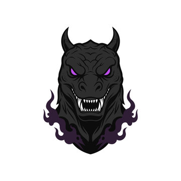 Tengkorak iblis merah menakutkan, vektor ilustrasi kartun setan bertanduk untuk desain tato horor hallowen