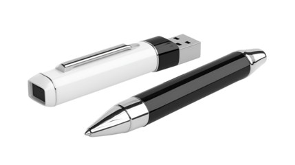 Digital stylus pen and usb flash drive isolated on transparent background