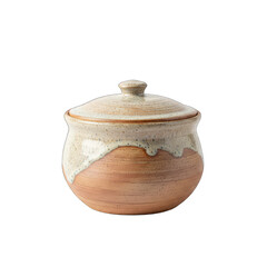 Handmade Ceramic Bowl with Lid Filled With Assorted Nuts Placed On White Background With Studio Snack Lighting