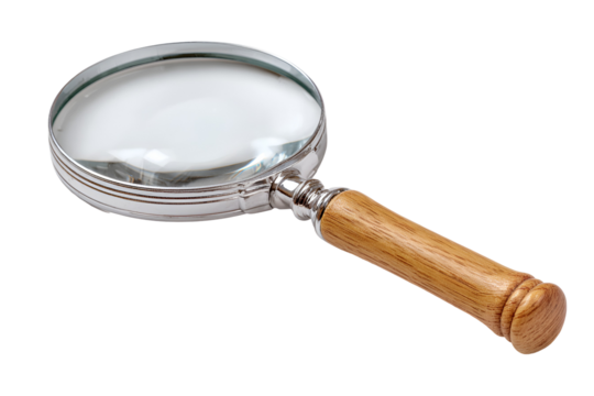 Vintage magnifying glass with wooden handle isolated on transparent background - Powered by Adobe
