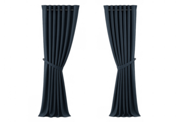 Dark room darkening curtains opening, providing privacy and home decor element, transparent background