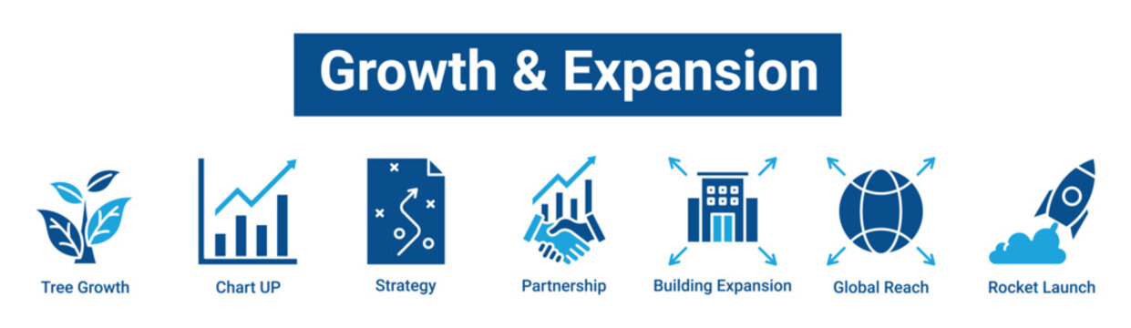 Growth & Expansion icon banner, sheet and collection