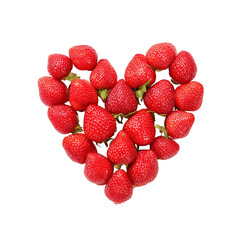 Fresh strawberries arranged in a heart shape on transparent background