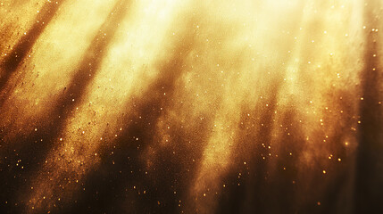 Golden light rays shining through dust particles create warm, glowing atmosphere with sparkling highlights and soft shadows, evoking serene and magical feeling