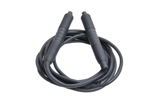 Black jump rope with textured handles on transparent background - Powered by Adobe