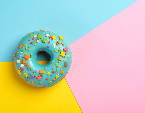 Blue Frosted Doughnut with Colorful Sprinkles