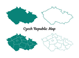 Teal Czech Republic Map on White Background Four Variations