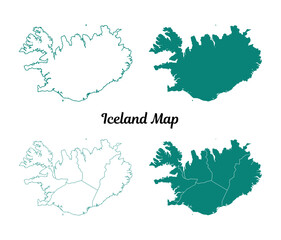 Iceland Map Teal Outline Silhouette Isolated on White Background