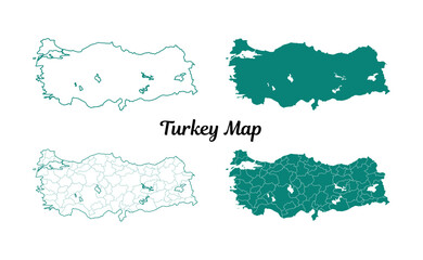 Turkey Teal Map on White Background Detailed Country Geography Chart