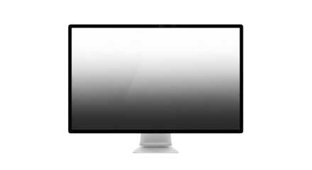 A modern computer monitor with a white screen and a silver stand against a black background display device on transparent background