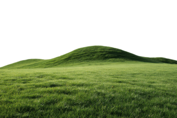 Rolling green grass hills against a solid black background landscape, Png, Isolated on Transparent Background, Cut Out