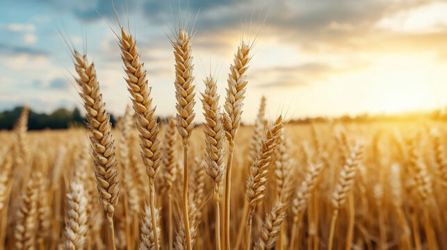 Golden wheat field wheat cereal sunset sunlight agriculture crop rural harvest stalk