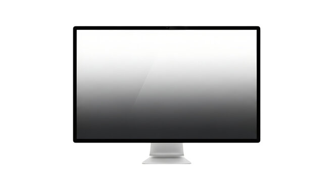 A modern computer monitor with a white screen and a silver stand against a black background display device on transparent background