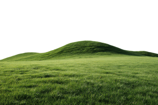 Rolling green grass hills against a solid black background landscape, Png, Isolated on Transparent Background, Cut Out