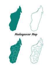 Madagascar Teal Map on White, Outlined and Detailed Version