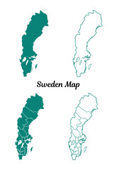 Sweden Maps Teal Outline Isolated on White Background