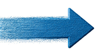 Blue digital arrow dissolving into particles isolated on transparent background