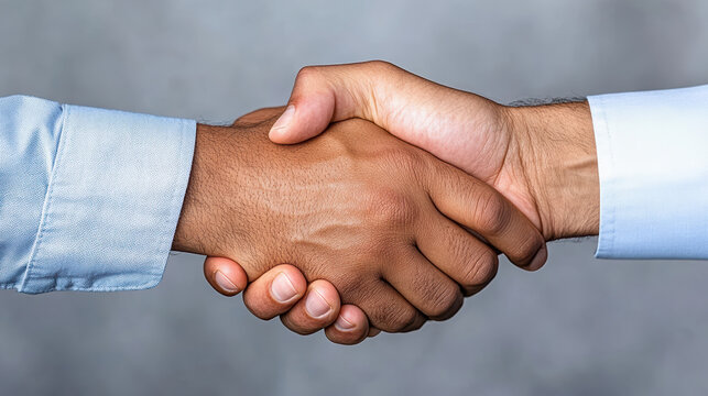 Two business people handshake expressing agreement and trust, professional tone
