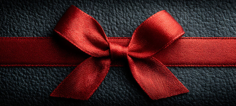 gift card wishes merry christmas background with red ribbon bow on black shiny vibrant color texture template with blank copy space