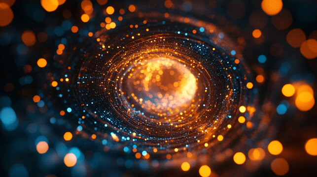 A swirling helix of luminous light streaks spirals around a glowing center, symbolizing energy flow, evolution, and the dynamic rhythm of creation and transformation.
