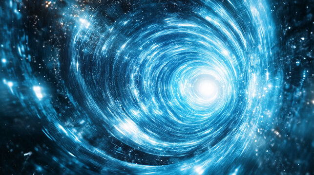 A swirling helix of luminous light streaks spirals around a glowing center, symbolizing energy flow, evolution, and the dynamic rhythm of creation and transformation.
