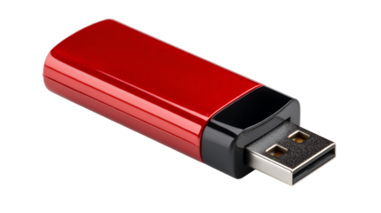 Red usb flash drive isolated on transparent background