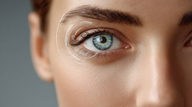 Lasik concept ,blue eye biometric scan medical device eye exam closeup iris technology health precision woman skin eyelash - Powered by Adobe