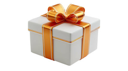 Gift box, white with orange ribbon & bow, clean