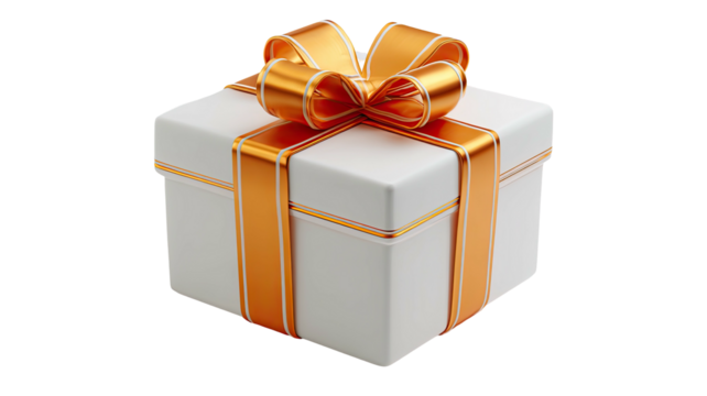 Gift box, white with orange ribbon & bow, clean