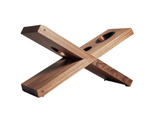 Wood X-shaped wine rack holding four bottles