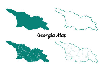 Georgia Country Map in Teal with Borders on White Background
