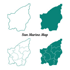 San Marino Map Four Versions in Teal and White for Geographic Designs