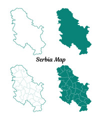 Serbia Teal Map Outlines on White Background with Provinces