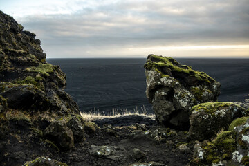 Volcanic landscape with moss on the rocks. Iceland, Europe.