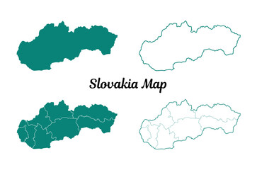 Slovakia Map Set Teal and Outline Minimalist Illustration