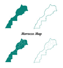 Morocco Teal Map Outlines on White, Teal Shapes of Country Map Design